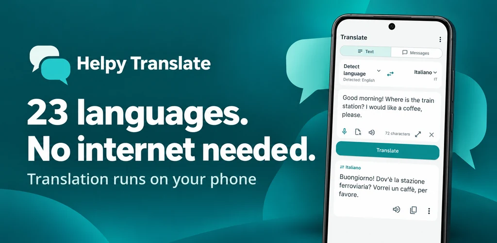 Helpy Translate: 23 languages, no internet needed; the translation runs on your phone
